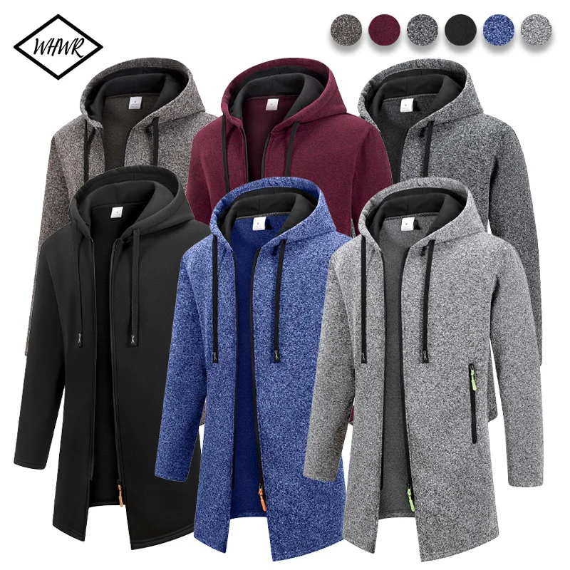 

Уличная зимняя мужская утолщенная толстовка с длинными рукавами, куртка, теплые толстовки на молнии, кардиган, уличная одежда, однотонные топы, пальто