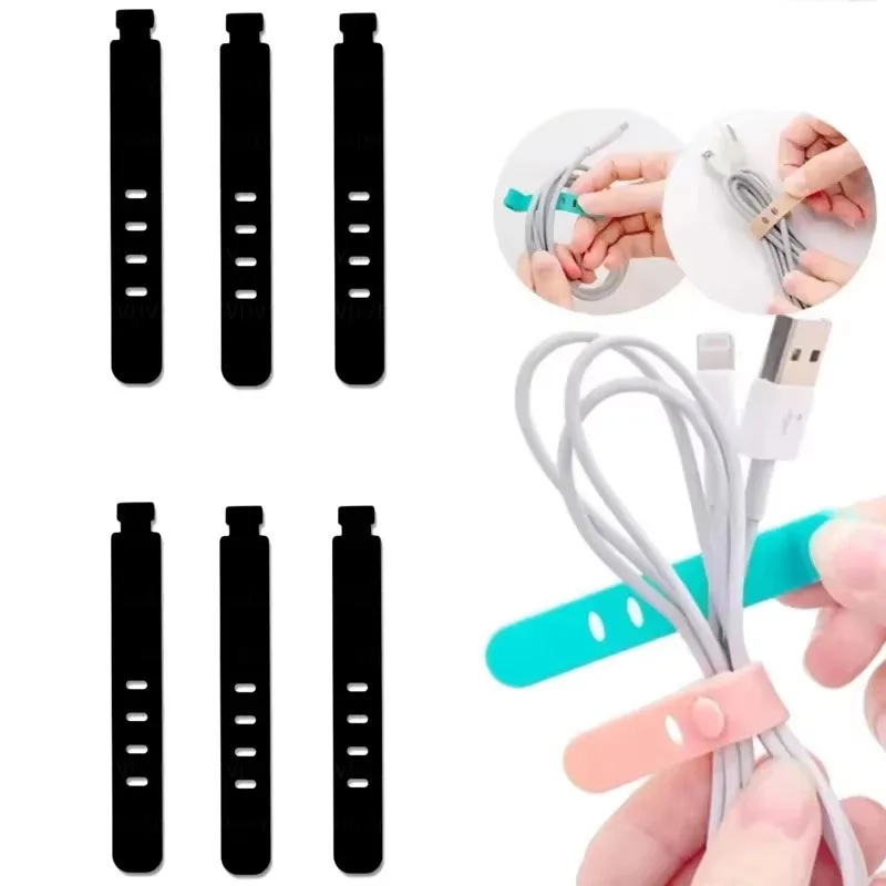 4/8/12PCS Cable Organizer Tie Clip Charger Cord Management Silicone Wire Manager Mouse Headphone Holder Data Line Winder Strap