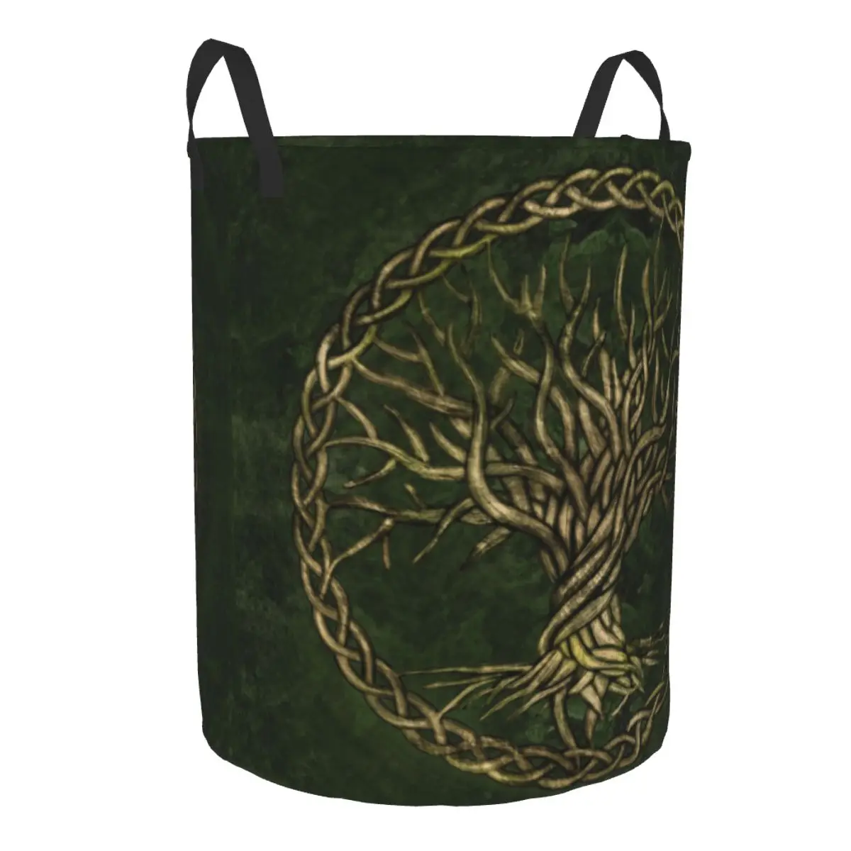 Custom Green And Gold Tree Of Life Laundry Basket Collapsible Vikings Yggdrasil Clothes Hamper for Nursery Kids Toys Storage Bag