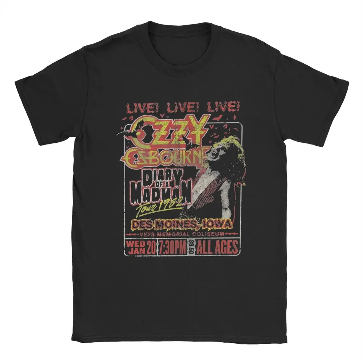 Casual Live All Ages Diary Ozzy Osbourne T-Shirts for Men Crewneck Pure Cotton T Shirt Short Sleeve Tee Shirt Plus Size Tops