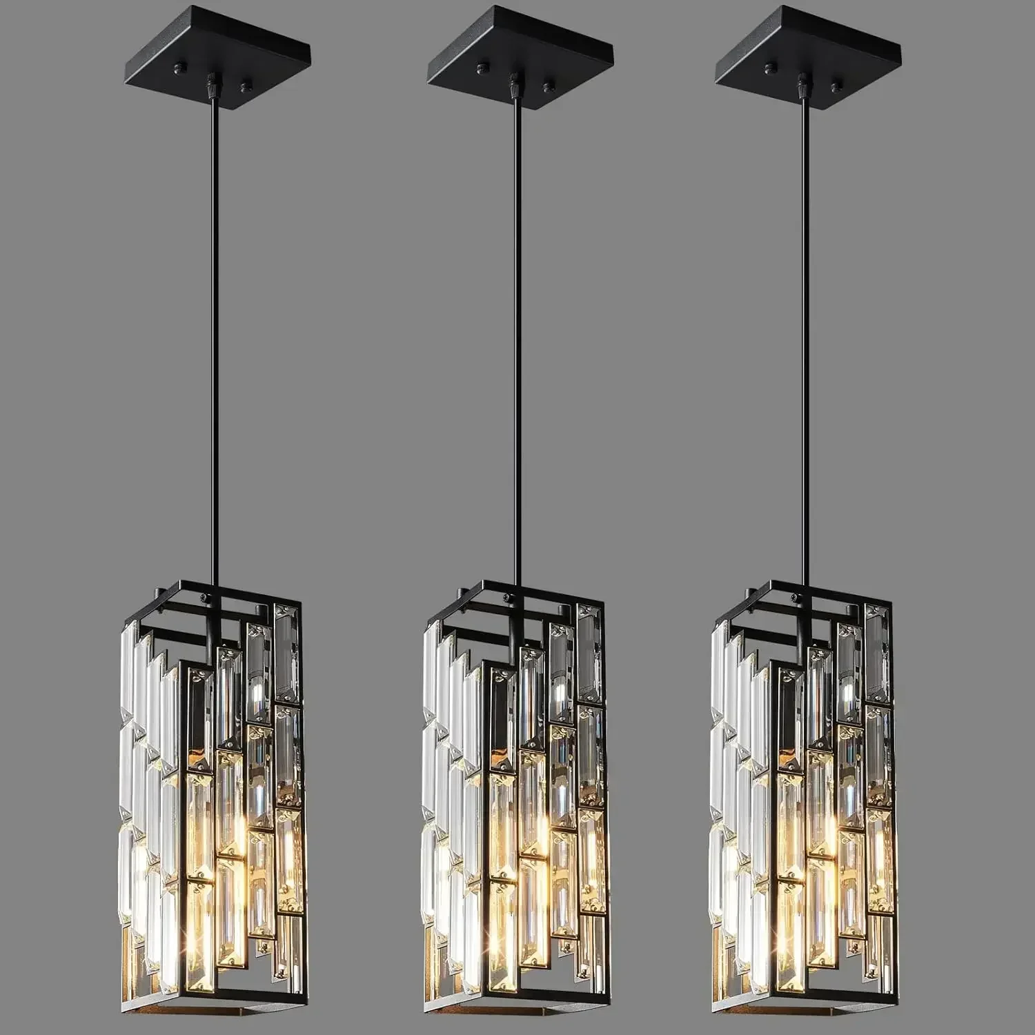 

Black Pendant Lighting Modern Pendant Light, Mini Crystal Chandeliers,Adjustable Pendant Light Fixture for Kitchen Island D
