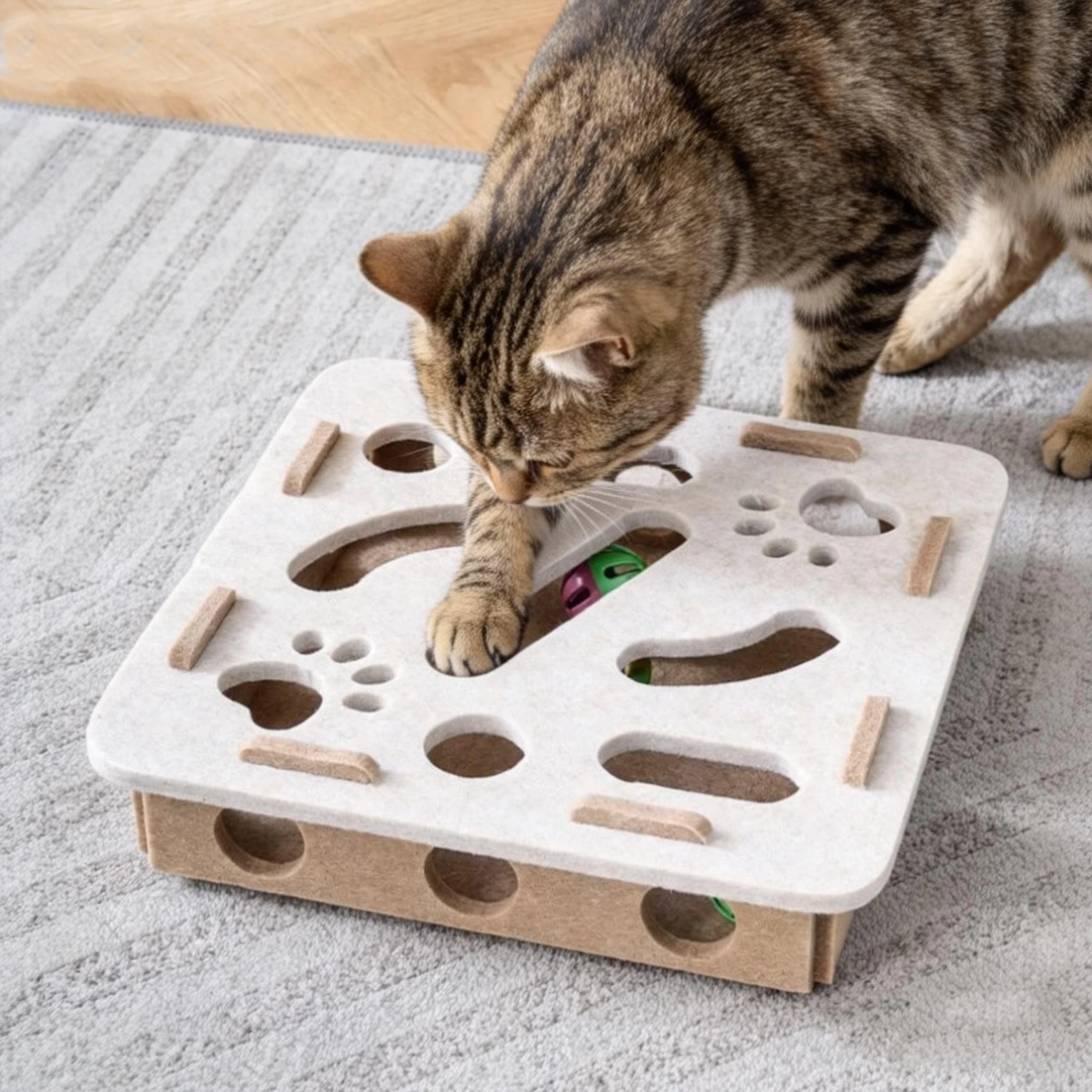 

Pet Cat Puzzle Maze Holes Toys Felt Box With Bell Ball Indoor Kitten Interactive Playing Toys Funny Combination Set Pet Supplies