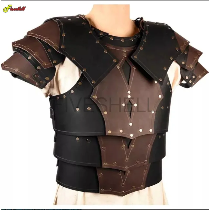 Adult Men Medieval Vintage Costume Armor Cosplay Accessory Gothic Warrior Knight Shoulder PU Leather Body Chest Harness Tabard J