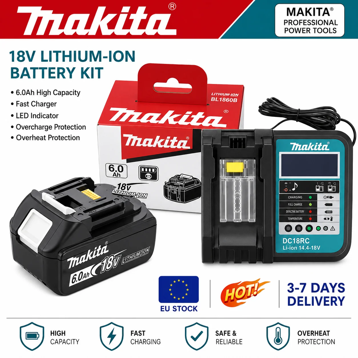 Original 6Ah für Makita BL1860 18V Akku-Elektrowerkzeuge Li-Ion Ersatzakku LXT BL1850 BL1840 für 18V Schraubendreher mit BMS TPCELL