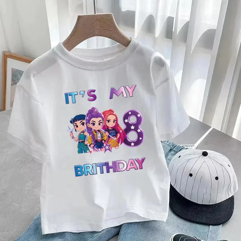 إنه بلدي 3 4 5 6 7 8 9 سنوات عيد ميلاد الفتيات الفتيان الكرتون طباعة تي شيرت K-Pop شيطان الصيادين لطيف الاطفال ملابس الأطفال تي شيرت #4