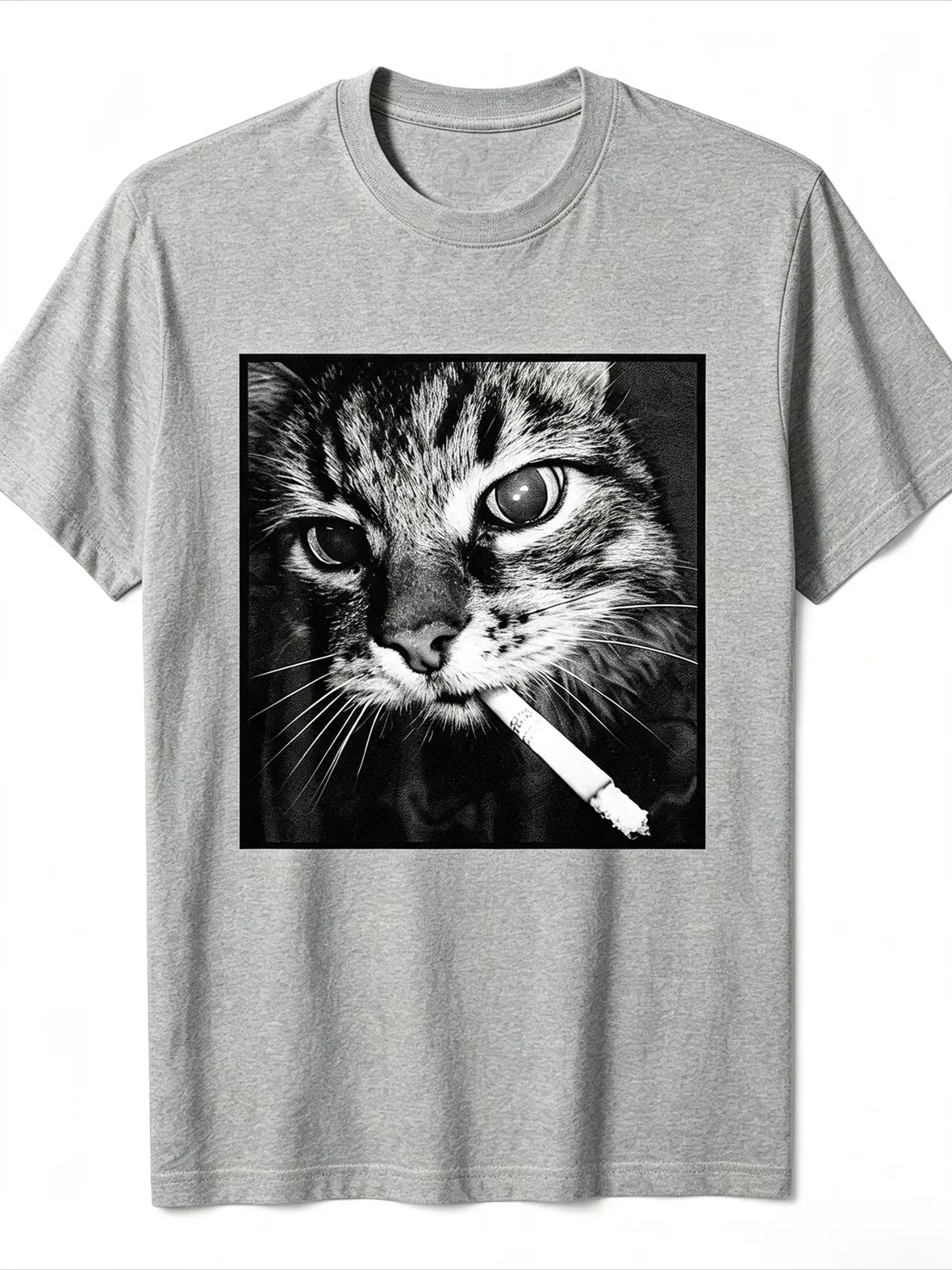 Vintage Cool Cat Cigarette Portrait Graphic T-shirt Men Women Retro Feline Meme Print Short Sleeve Casual Streetwear Tops