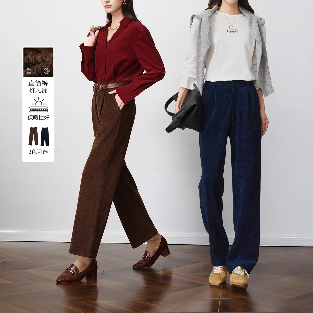 

OLrain Women's Corduroy Cropped Pants Autumn 2025 New Commuting Soft Trousers Loose Straight Pockets Tapered Pant O57QK001135