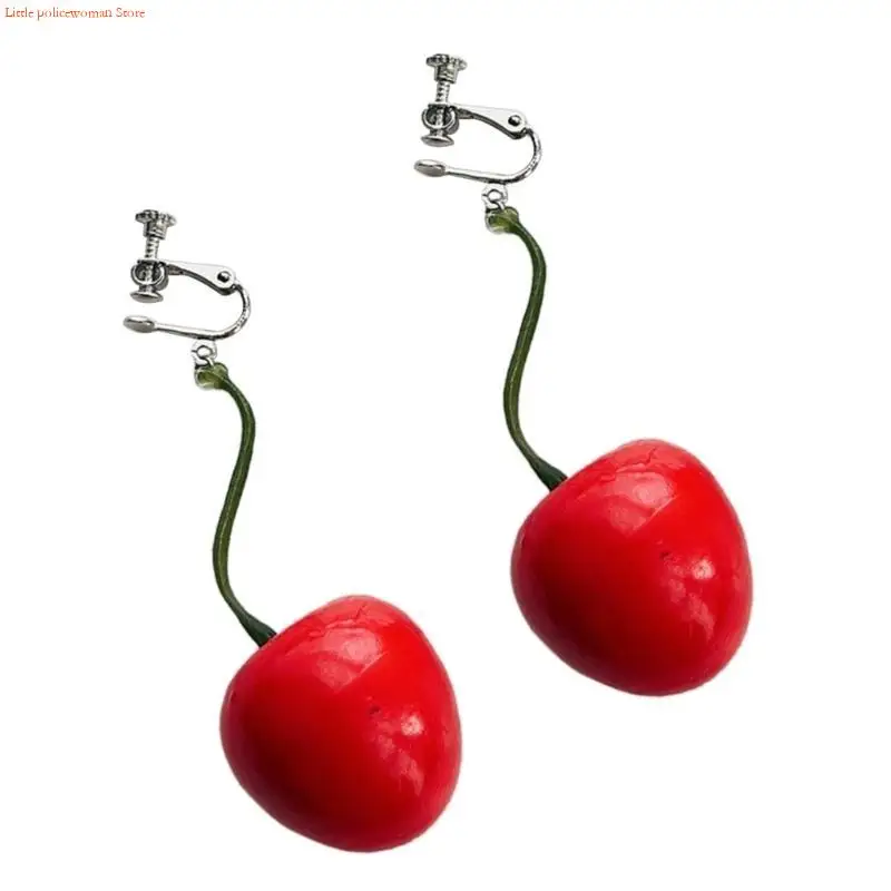 F92D Red Cherry Earrings Sweet Girl Heart Simple Earrings No Pierced Ears Ear Clips
