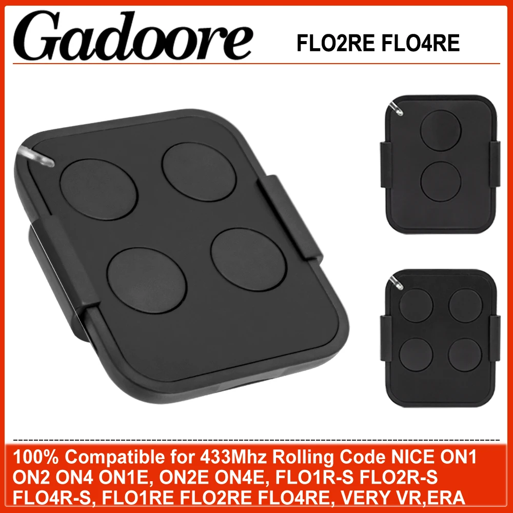 Gadoore FLO2RE FL04RE 433MHz Garage Door Remote FL04RE Compatible for 433Mhz Rolling Code NICE ON2 ON4 ON2E ON4E FLO2R-S FLO4R-S