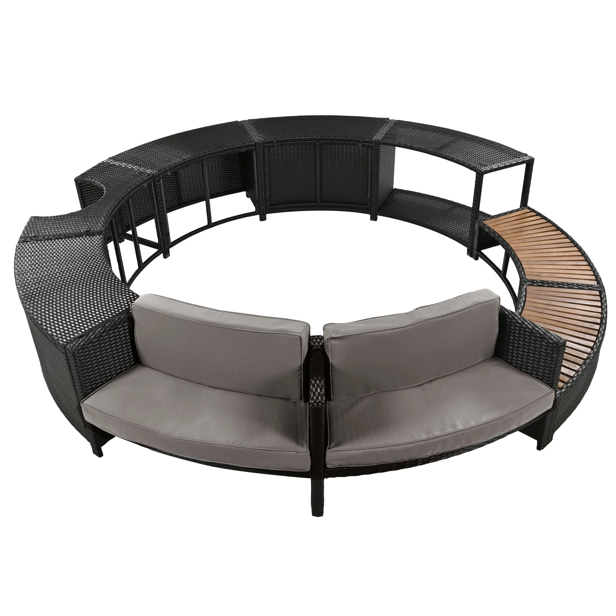 

Modern Grey Spa Surround Spa Frame Patio Rattan Sofa Set with Storage Spaces for Outdoor Furniture in Backyard & Patio