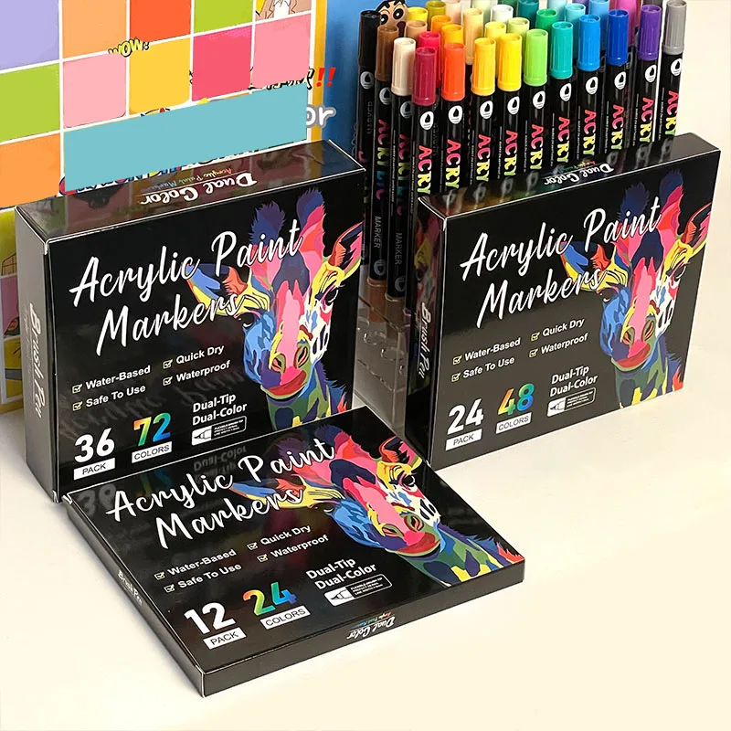 

Acrylic Paint Markers Dual Tip 24/48/72 Colors Painting Toys Marker Pen Drawing Toy Set Kids Educational Toys Christmas Gifts