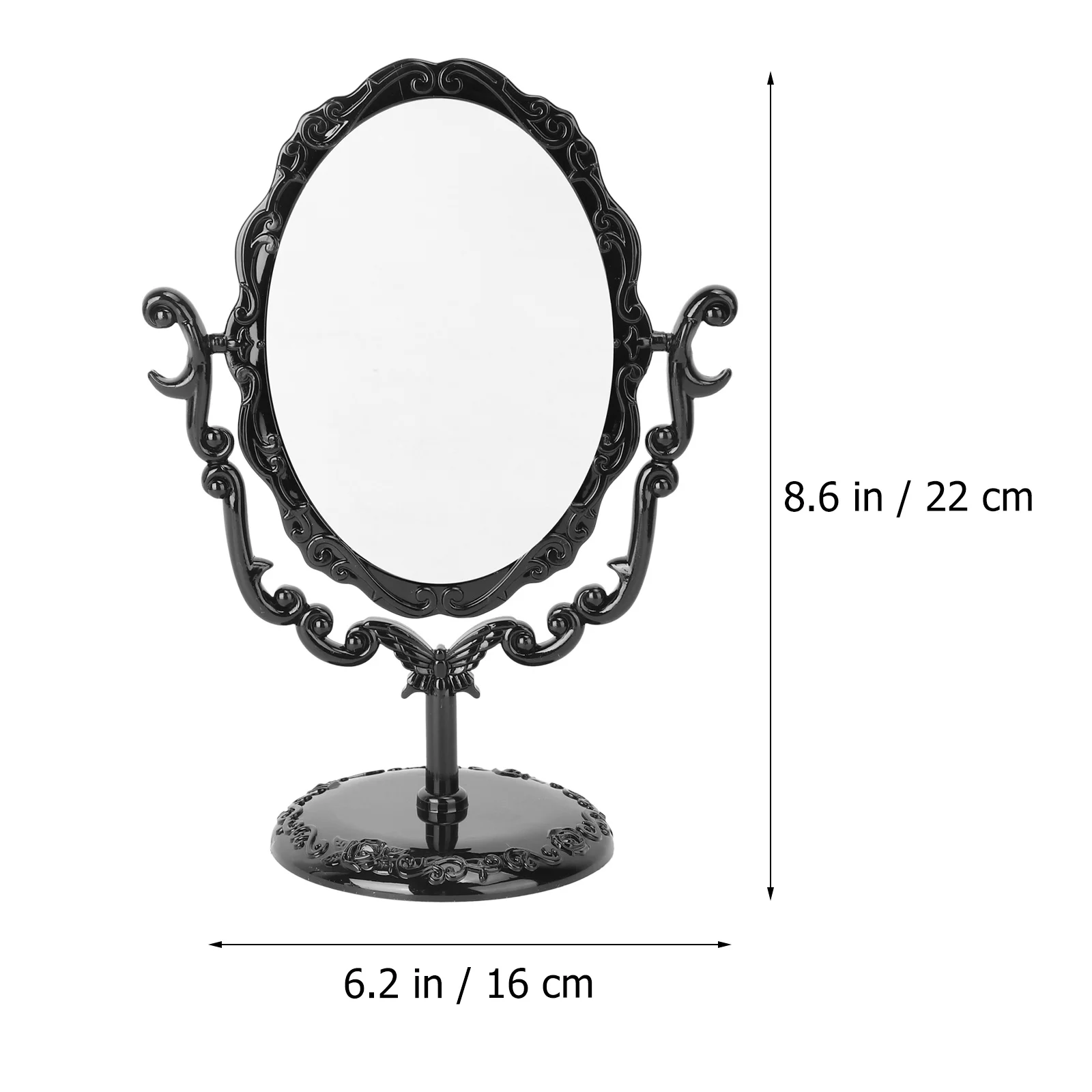 Espejo de escritorio gótico vintage giratorio, marco negro con espejo ajustable de rosa para mesa de maquillaje