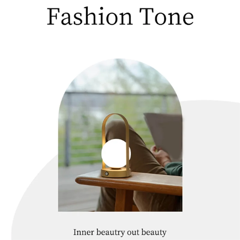 LED Hanging Metal Table Lamp Portable Outdoor USB Rechargeable Dimmable Wireless Table Lamp for Bedroom Hotel Bar Bedside Light