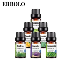 ERBOLO 10ml Pure Plant Essential Oil For Humidifier Diffusers Mint Lavender Tea Tree Vanilla Sandalwood Jasmine Pure Nature Oil