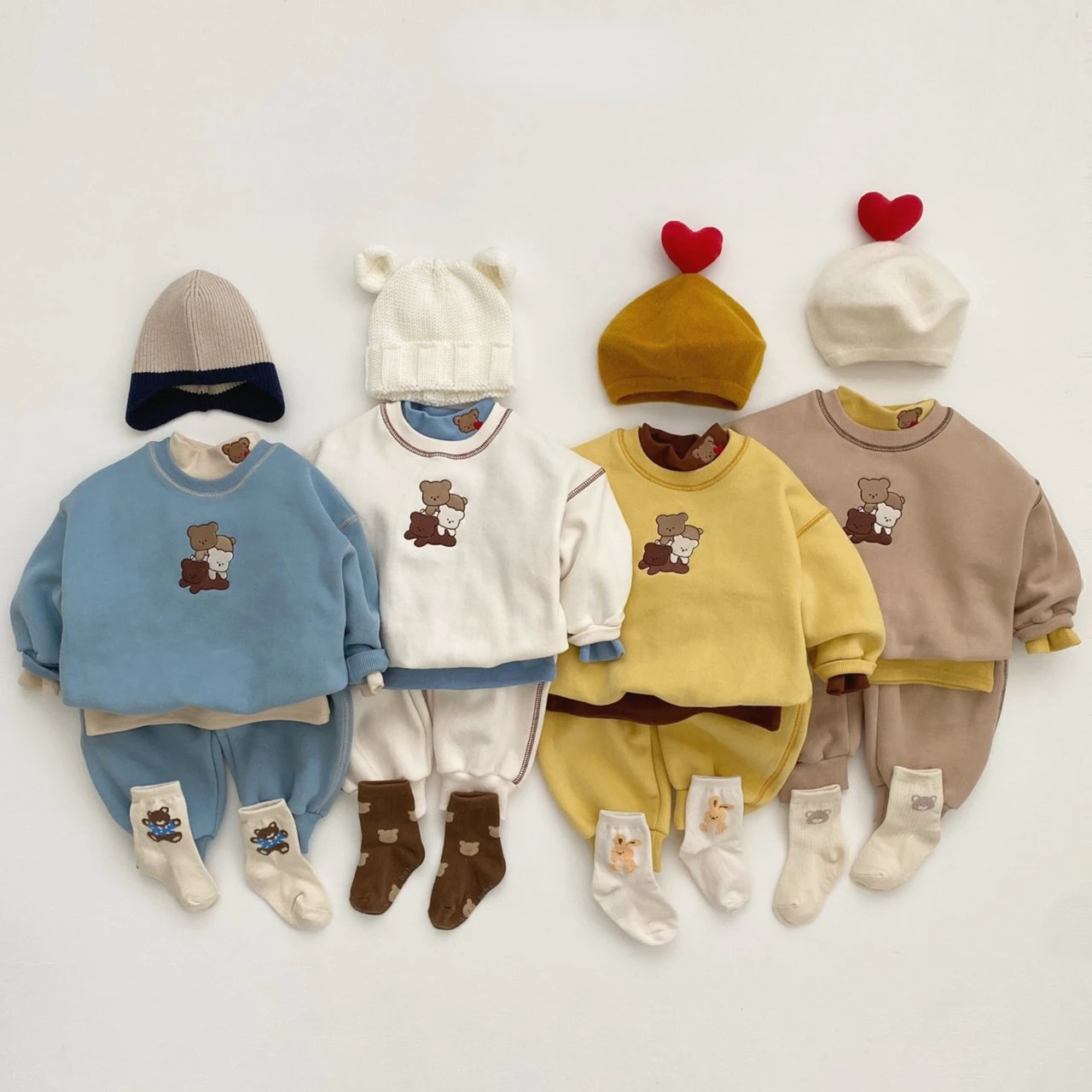 2023 Autumn Newborn Toddler Girls Boys Full Sleeve Bear Top sweatshirt+pants Infant Kids 95% Cotton Clothing Set 2pcs 0-3Y