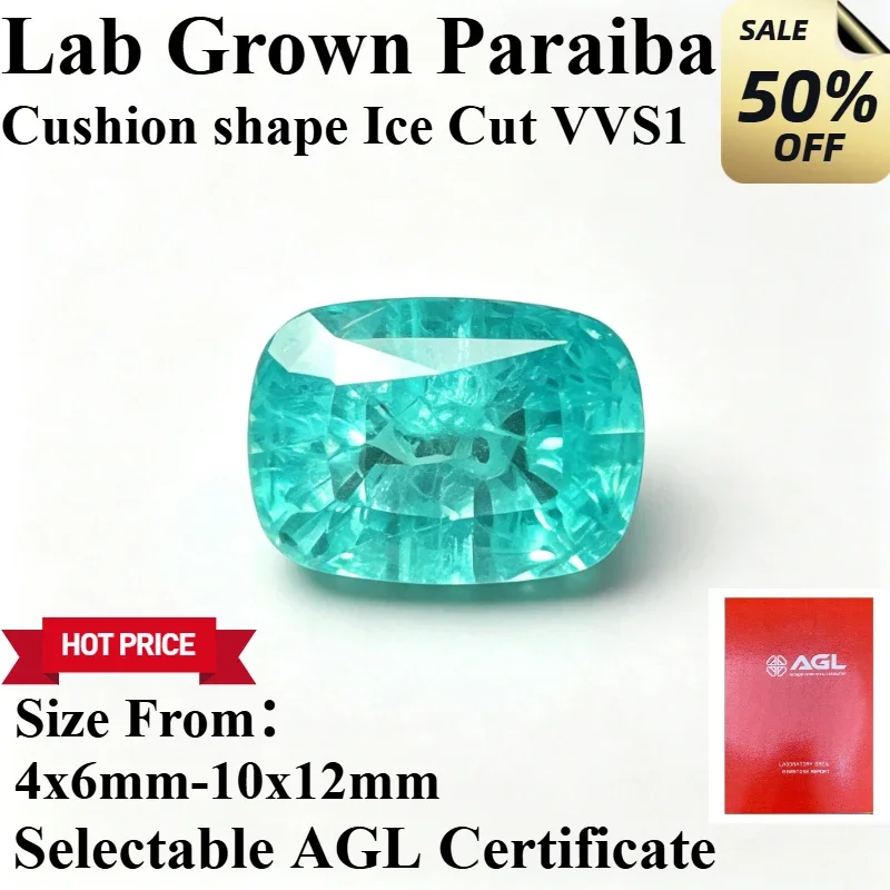 ToCushion Cut Lab Grown Gemstone Paraiba AGL Certified DIY Advanced Jewelry Making Inlay For Ring Necklace Bracelet Accessories