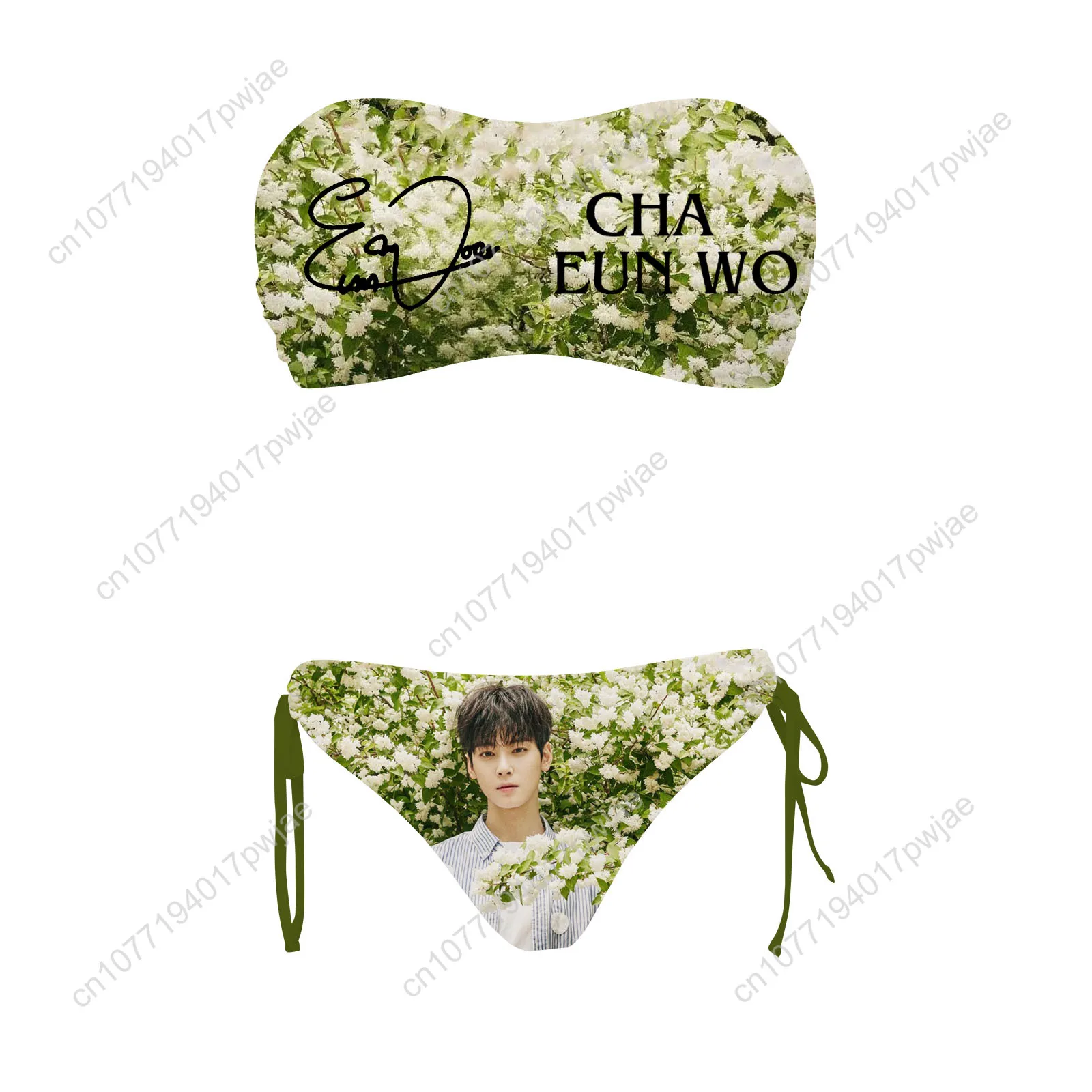 KPOP Cha EunWoo Custom Swimsuit Womens Drawstring Two Piece Set Bathing Suits Swimwear Pool Party Beach Bikini Beachwear