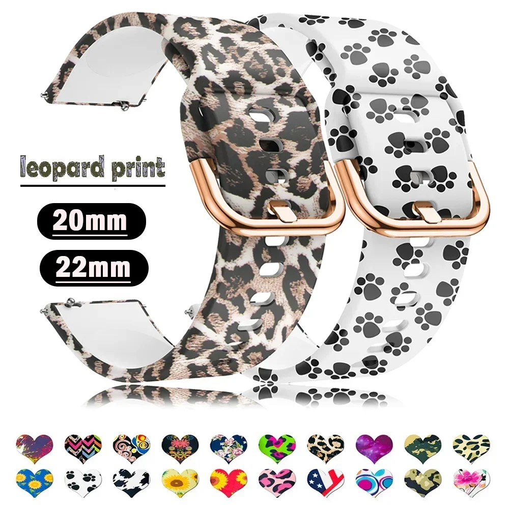 20mm/22mm Sport strap For Samsung Galaxy watch 6/4/5/5 pro/6 Classic Printed Silicone bracelet Amazfit GTR/GTS 4-3-2e mini band
