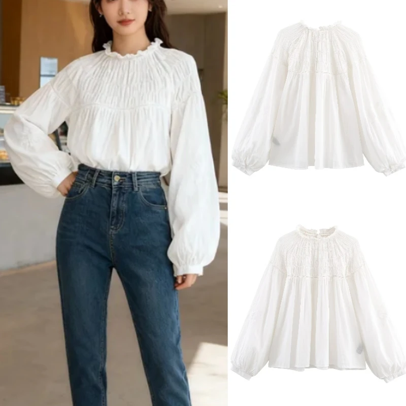 

Женская элегантная романтическая рубашка с сотовым узором, модный продвинутый стиль, осень/зима 2025