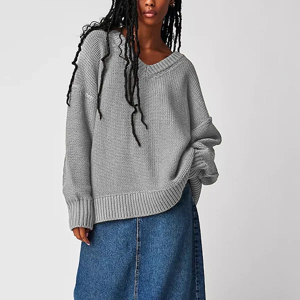 

2025 Winter New V-neck Loose Women's Fashion and Casual Versatile Hoodie Sweater