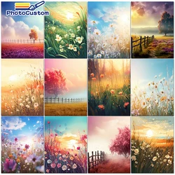 PhotoCustom Modern Diy Painting By Numbers Kits Scenery Picture Of Coloring By Numbers Acrylic Paint Flower For Adults Diy Gift