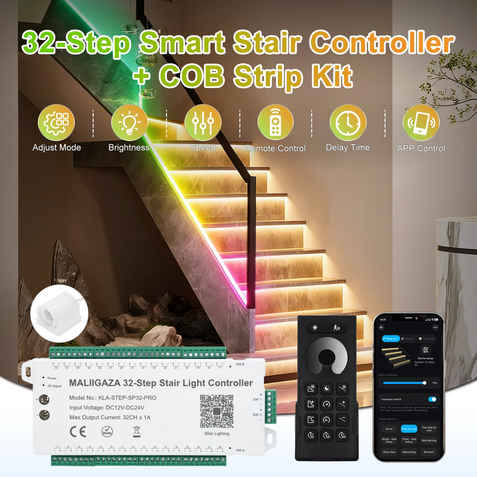 

Новый умный контроллер для LED-подсветки лестниц на 1-32 ступени с поддержкой дистанционного управления через приложение, датчиком дневного света и динамической подсветкой ступеней SPI