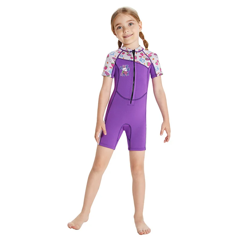 Children\'s Swimsuit Girl Sunscreen UPF 50+ One-piece wetsuit short sleeved wetsuit children\'s beach wear quick-drying swimsuit