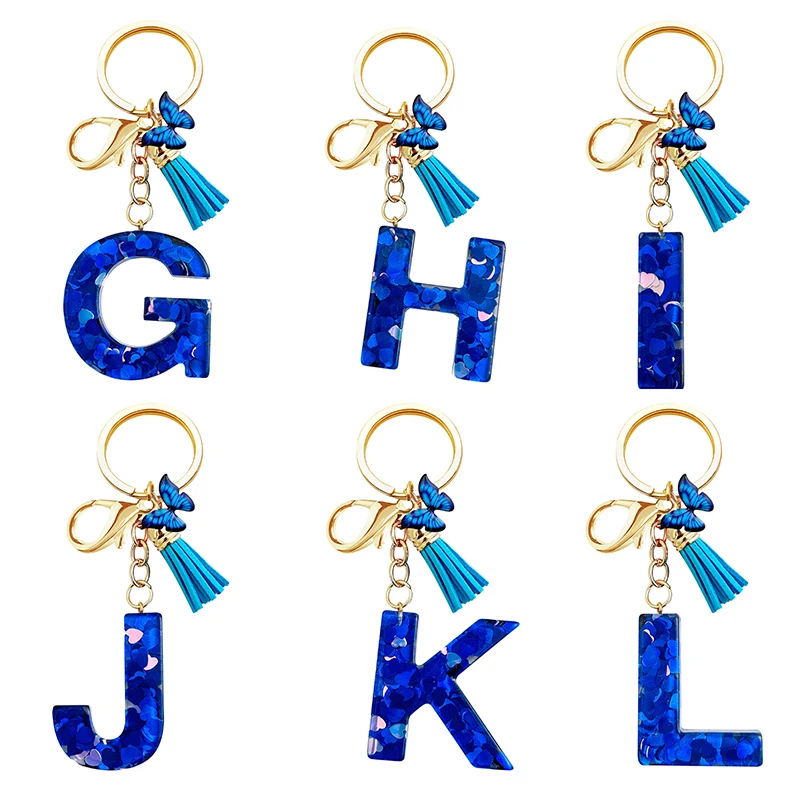 1Piece Royal Blue 26 Initial Letter Butterfly Tassel Pendant Keychain Backpack Hangings Decoration