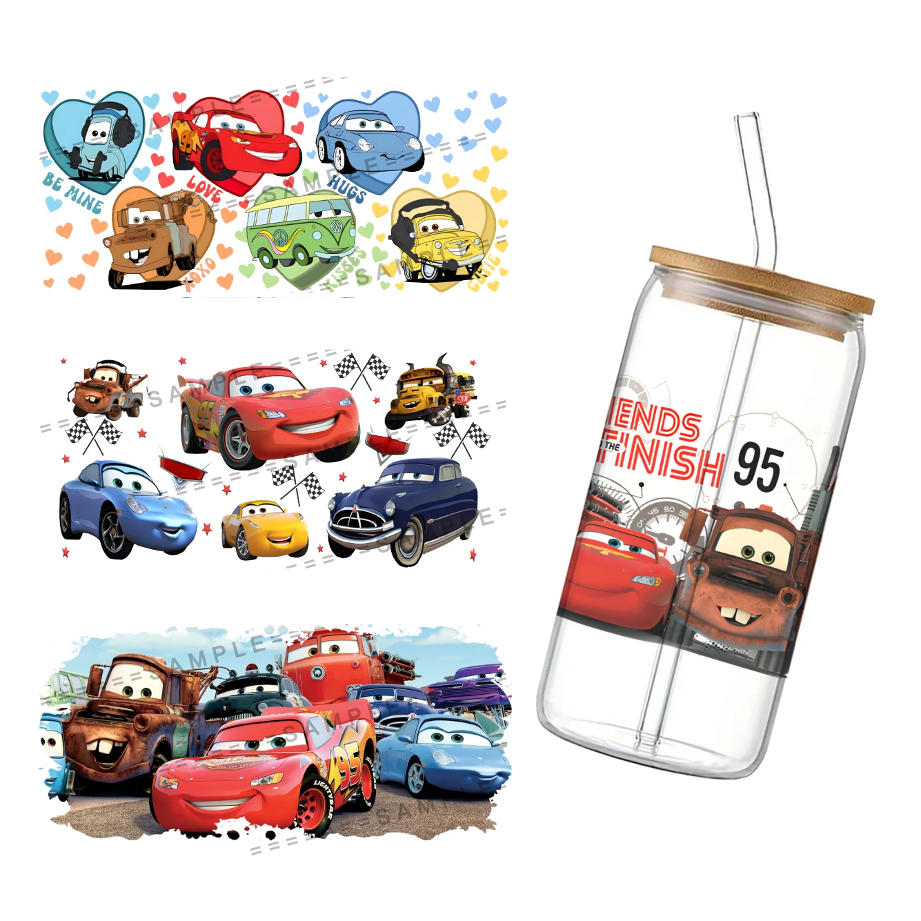 Disney Auto 'S Voor Libbey 16Oz Kan Glas 3d Waterdichte Uv Dtf Koffie Kan Wikkelen Libbey Glas Wrap