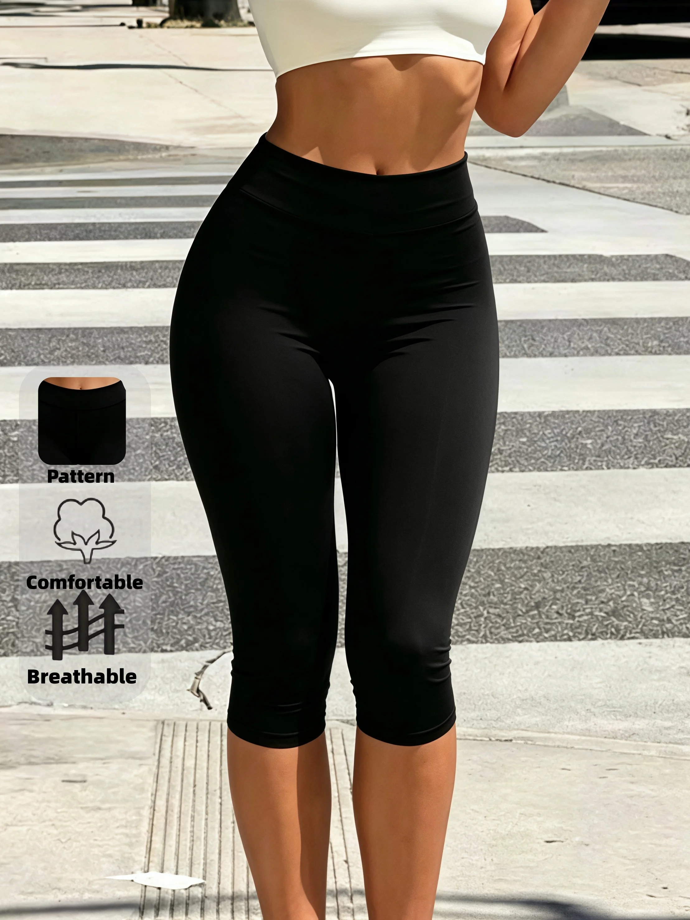 Women's Solid High Waist High Stretch Capri Leggings Comfort Seamless Versatile Base Layer Pants for Work Casual Sports