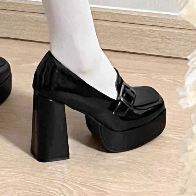 2024 Brand Shoes for Women Slip on Women\'s Pumps Spring Solid Buckle Decoration Mary Jane High Heels Water Proof Dress Pumps