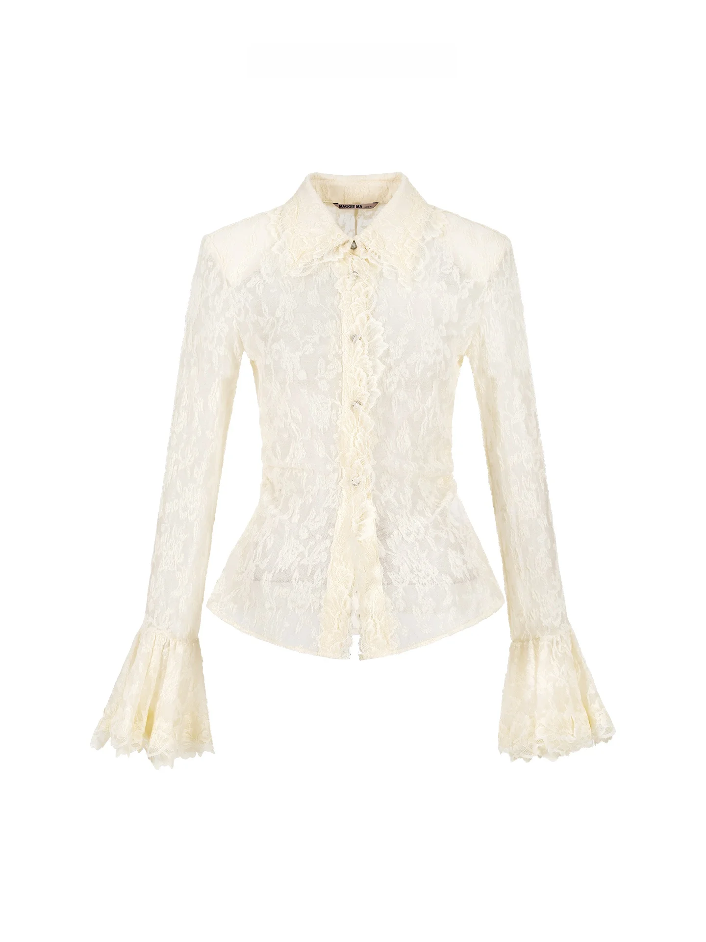 

Cloud White Lace Bell Sleeve Shirt Maggie Ma Style Cleanfit Waist Cinching Long Sleeve Women's Fashion Spring Citywalk