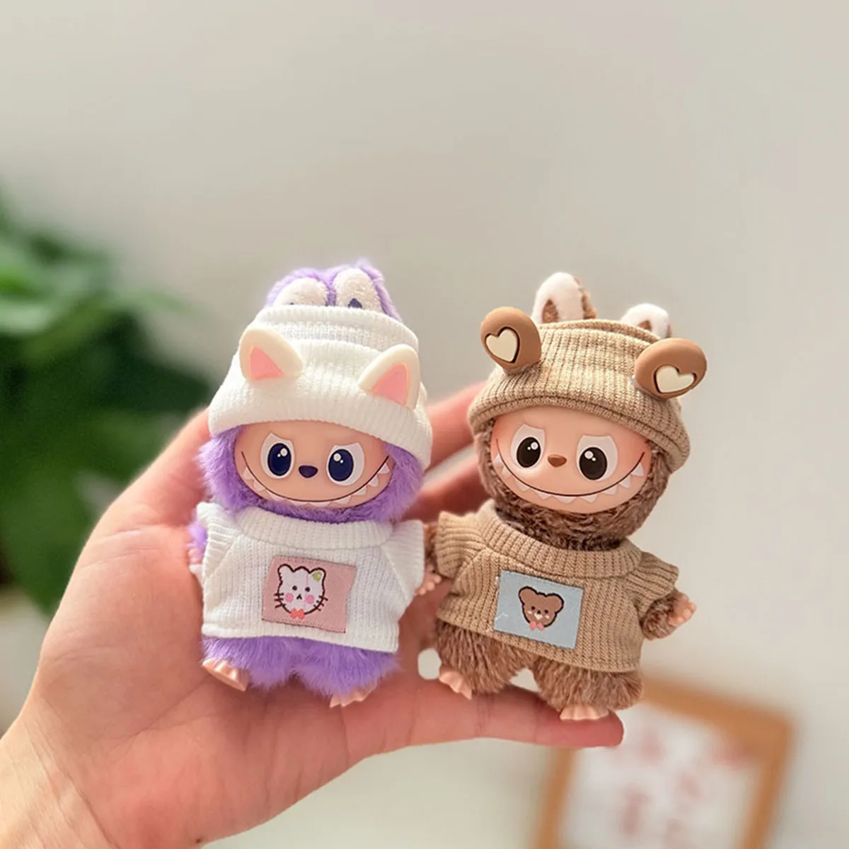 【No Doll】Plush Doll Clothes for Mini Labubu 4.0 Bear Hat Love Sweater Set DIY Doll Accessories Gifts