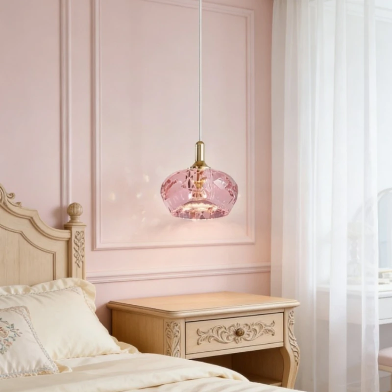 

Современные подвесные светильники в французском стиле с розовыми кристаллами, роскошные светодиодные лампы для гостиной, спальни, освещения обеденного стола