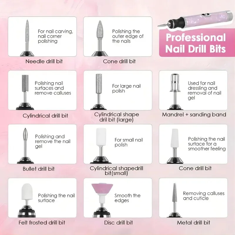 LULAA Rechargeable Electric Nail Drill Machine Cordless Electric Nail File for Acrylic Gel Nails Efile Manicure Pedicure Kit