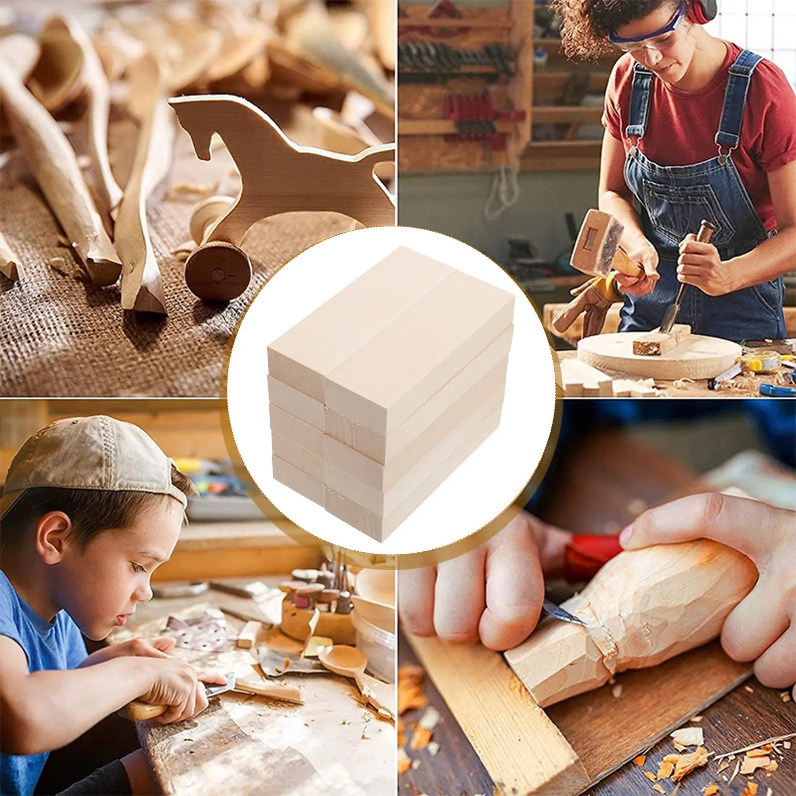 

10Pcs Premium Linden Wood DIY Planks Unfinished Craft Wood Pieces for Painting Carving Decoration Natural Wooden Blocks Art