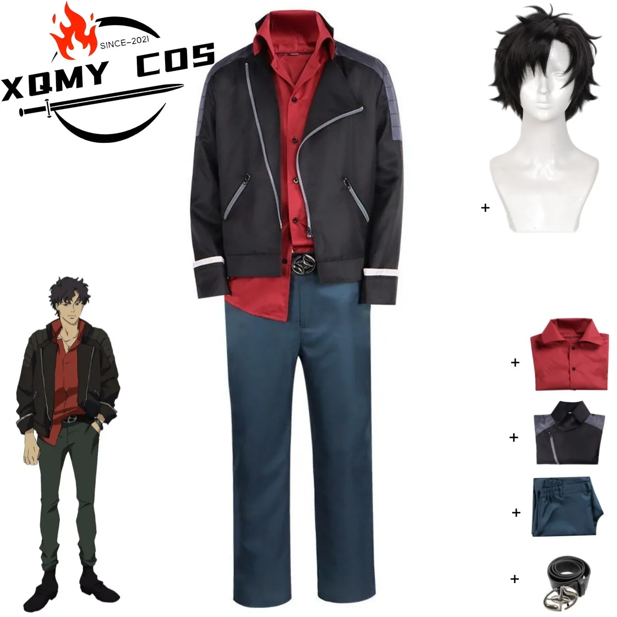 

XqAnime Lazarus Косплей Костюм Куртка Пальто Красная Рубашка Униформа Полный Комплект Аксессуаров Парик Взрослых Мужчин Хэллоуин Рождественский Костюм