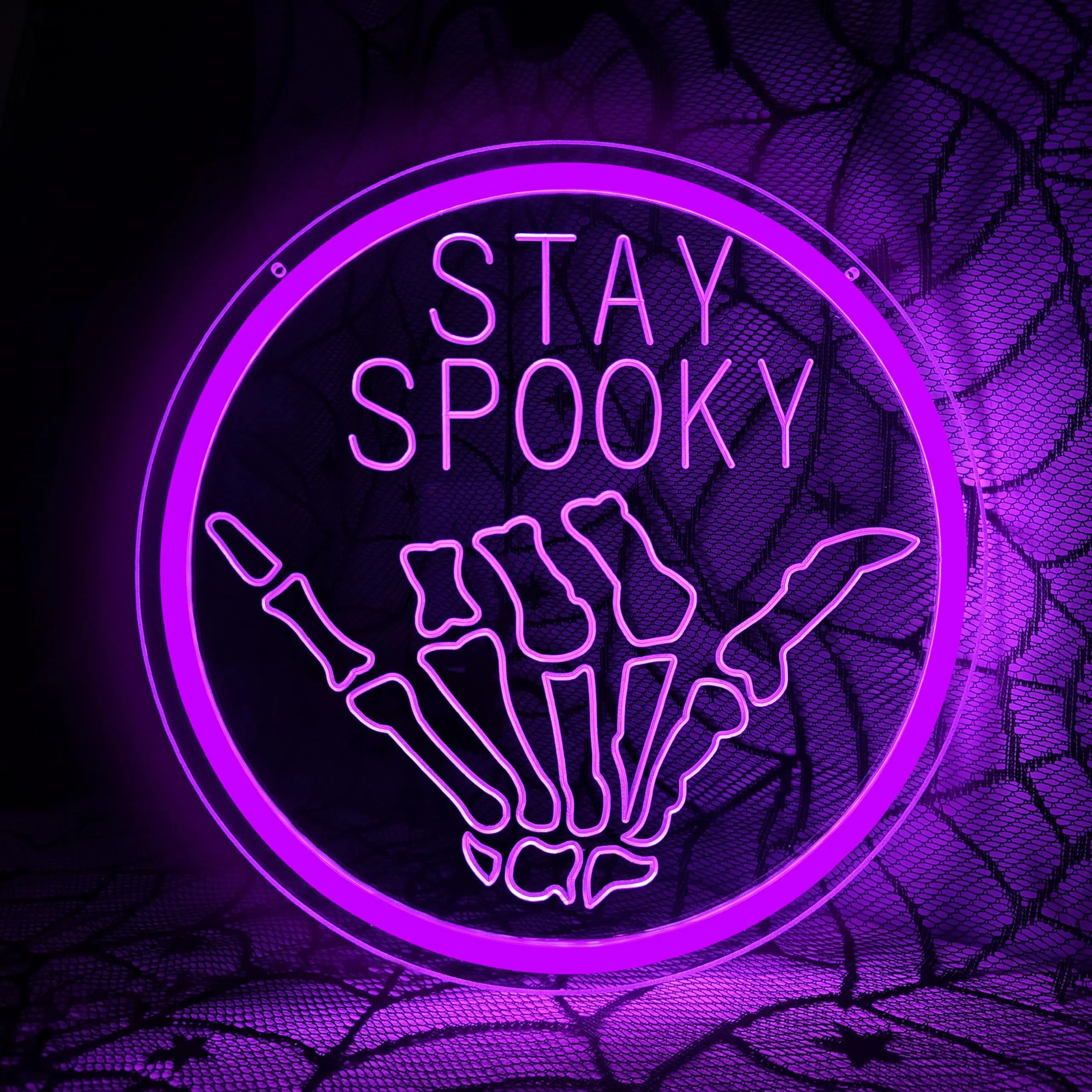 Hanging Skull LED Neon Sign Halloween Stay Spooky Wall Decor for Bedroom Game Room Man Cave Party