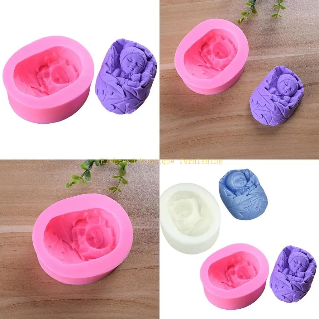 L9NB Sleeping Baby Wrapped in Leaves Soap Mold Candy Cookies Making Silicone Mould Cake Decoration DIY Crafts Polymer Clay