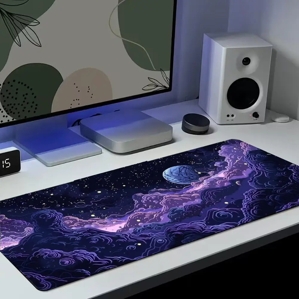 Starry Night big Extra Wide Full Desk Mousepad Non-slip Rubber Desk Mat Stitched Keyboard Mat for E-sports Gaming Workstation