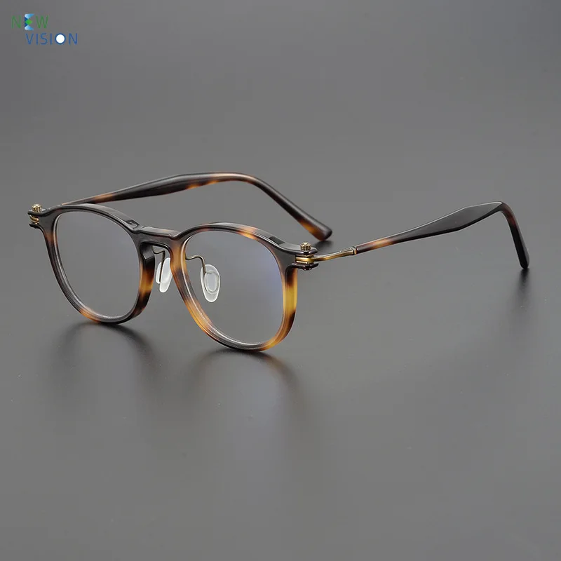 

New Acetate Eyeglass Frame for Women Ultra Light Retro Oval Tortoiseshell Antique Bronze Men Glasses Support Prescription Lenses