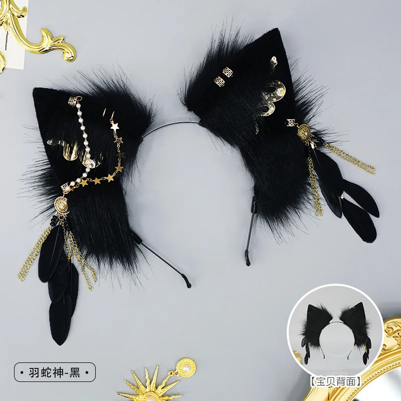 Halloween Gothic Punk Lolita Devil's Horn Wolf Cat Ears Demon Cosplay Handcraft Anime Party Costume Hairband Hair Accessories