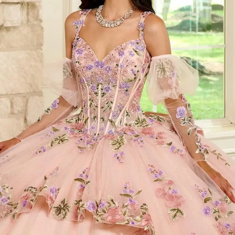 

Elegant Princess Girl Prom Dresses Ball Gown V Neck Lace Applique Women Formal Wear vestidos de 15 años quinceañeras 2024 lujo