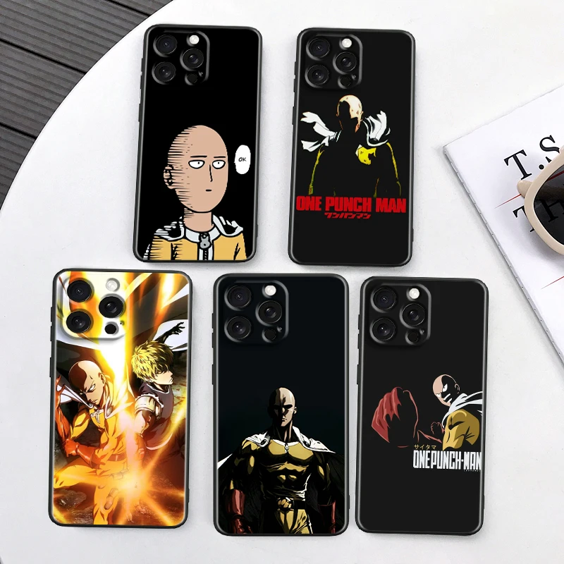 One Anime Punch Man For iPhone 15 14 13 12 11 XS XR X 8 7 SE Pro Max Plus Mini Black Soft Phone Case