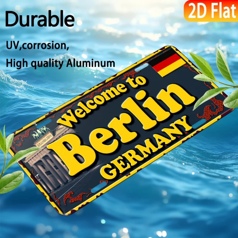 قطعة واحدة من لوحة ترخيص ألمانيا برلين العتيقة - مرحبًا بكم في برلين ألمانيا لتزيين الحروف الجريئة #2