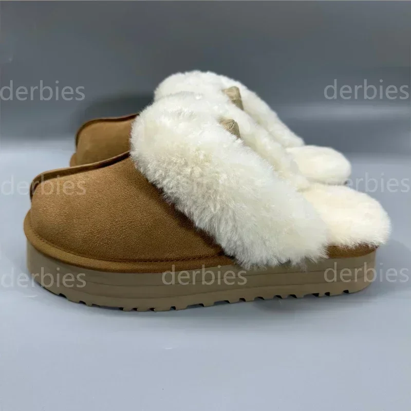 Bottes de neige à plateforme pour femme, chaussures rehaussantes, peau de mouton véritable, semelle optique, laine chaude, hiver