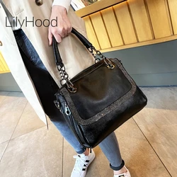 Women Vegan Artificial Leather Rhinestone Handle Handbag Shiny Luxury Designer Daily Work Big Capacity Side Sling Shoulder Bag