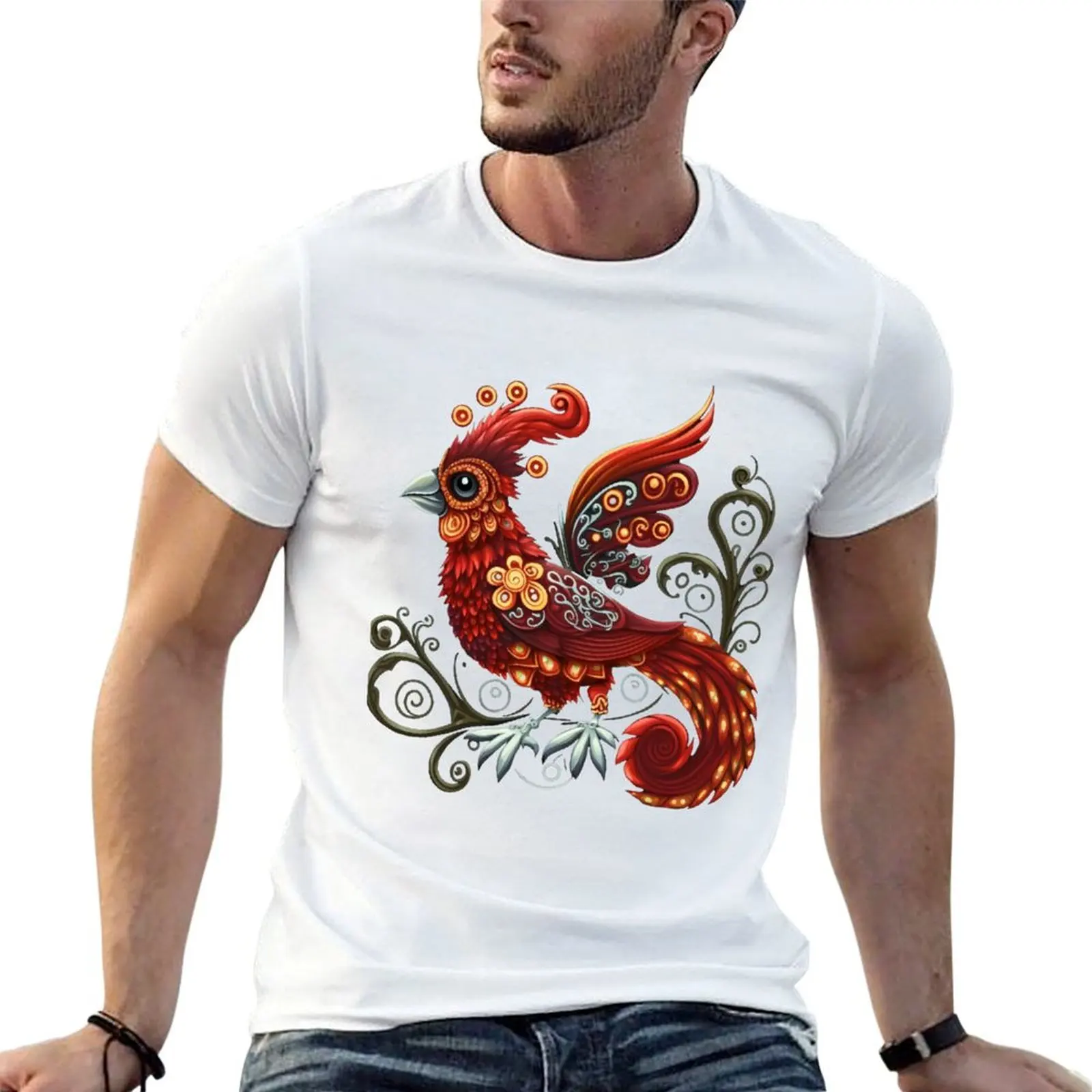 Whimsical Red Bird T-Shirt Athletic Quick Dry T-Shirt for Men