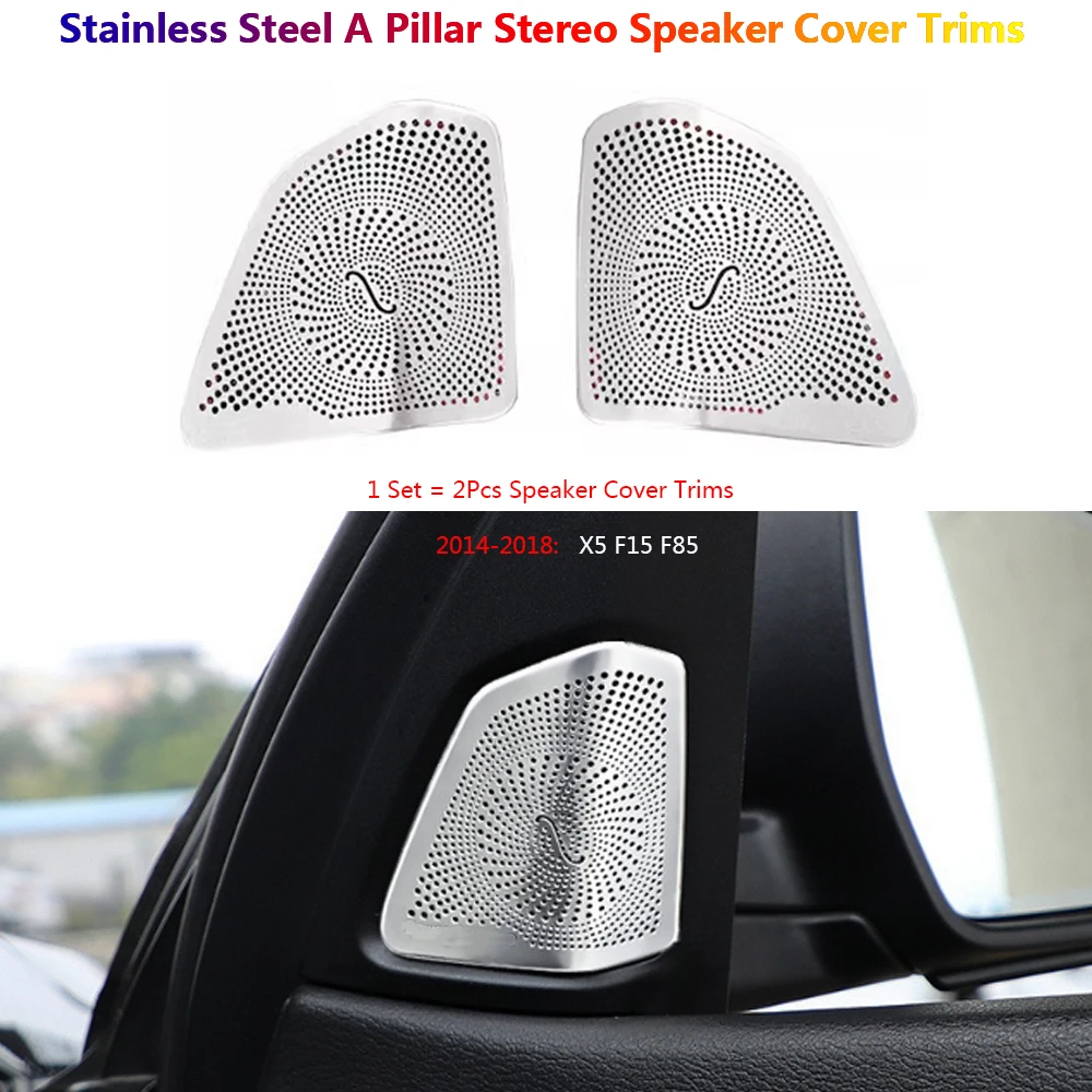 

2Pcs Stainless Steel Car Interior A Pillar Speaker Stereo Cover Trim For BMW X5 X6 F15 F16 Auto Decoration Accessories Voiture