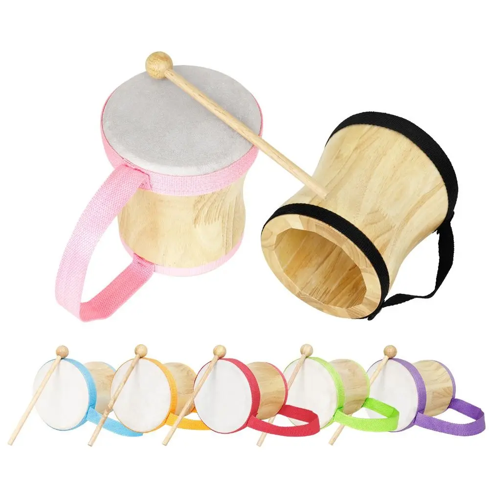 Wooden Indian Hand Drum Early Education Sheepskin Drumhead Wooden Drums Indian Style Drumsticks Included Wooden Tambourine